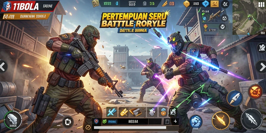 Tangkapan layar gameplay seru dari 11BOLA dalam pertempuran Battle Royale.