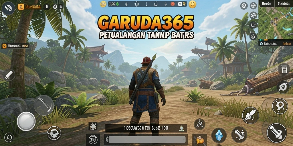 Screenshot GARUDA365 menampilkan pemain menjelajahi dunia terbuka yang luas.