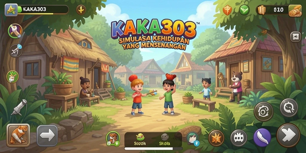 Screenshot KAKA303 menampilkan karakter yang sedang berinteraksi dalam simulasi kehidupan.