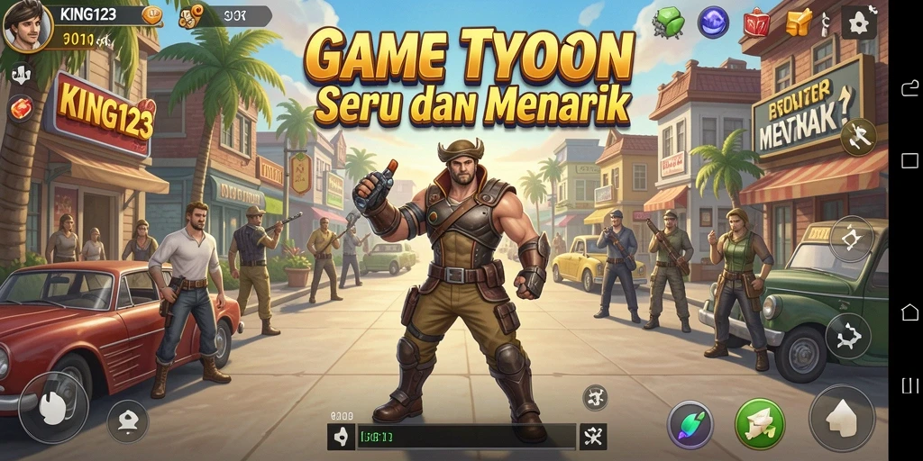Tampilan gameplay KING123 dengan proyek pembangunan bisnis yang menarik.