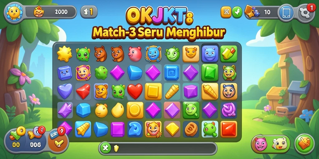 Tampilan gameplay seru dari permainan Match-3 OKJKT.