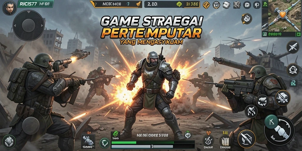 Screenshot gameplay RICIS77 menampilkan pertempuran strategis yang seru.