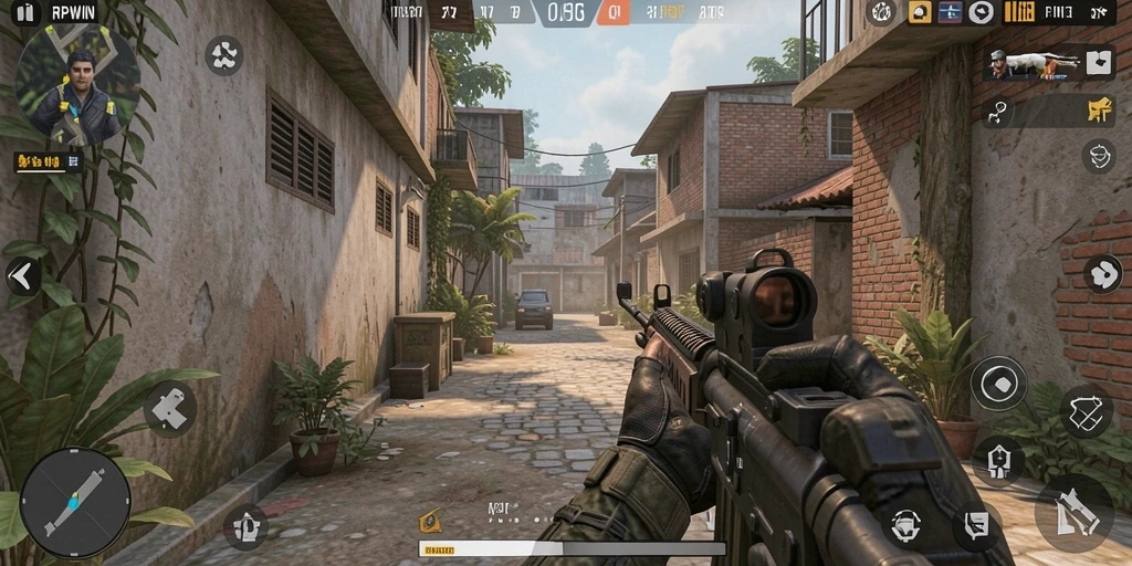 Screenshot utama RPWIN menampilkan aksi intens dalam pertempuran FPS.