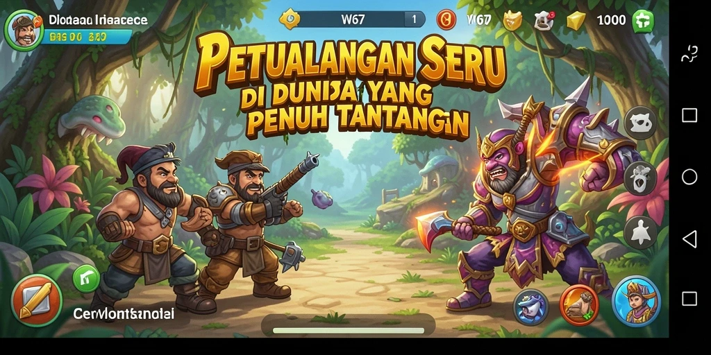 Screenshot W67 menampilkan aksi petualangan yang mendebarkan.
